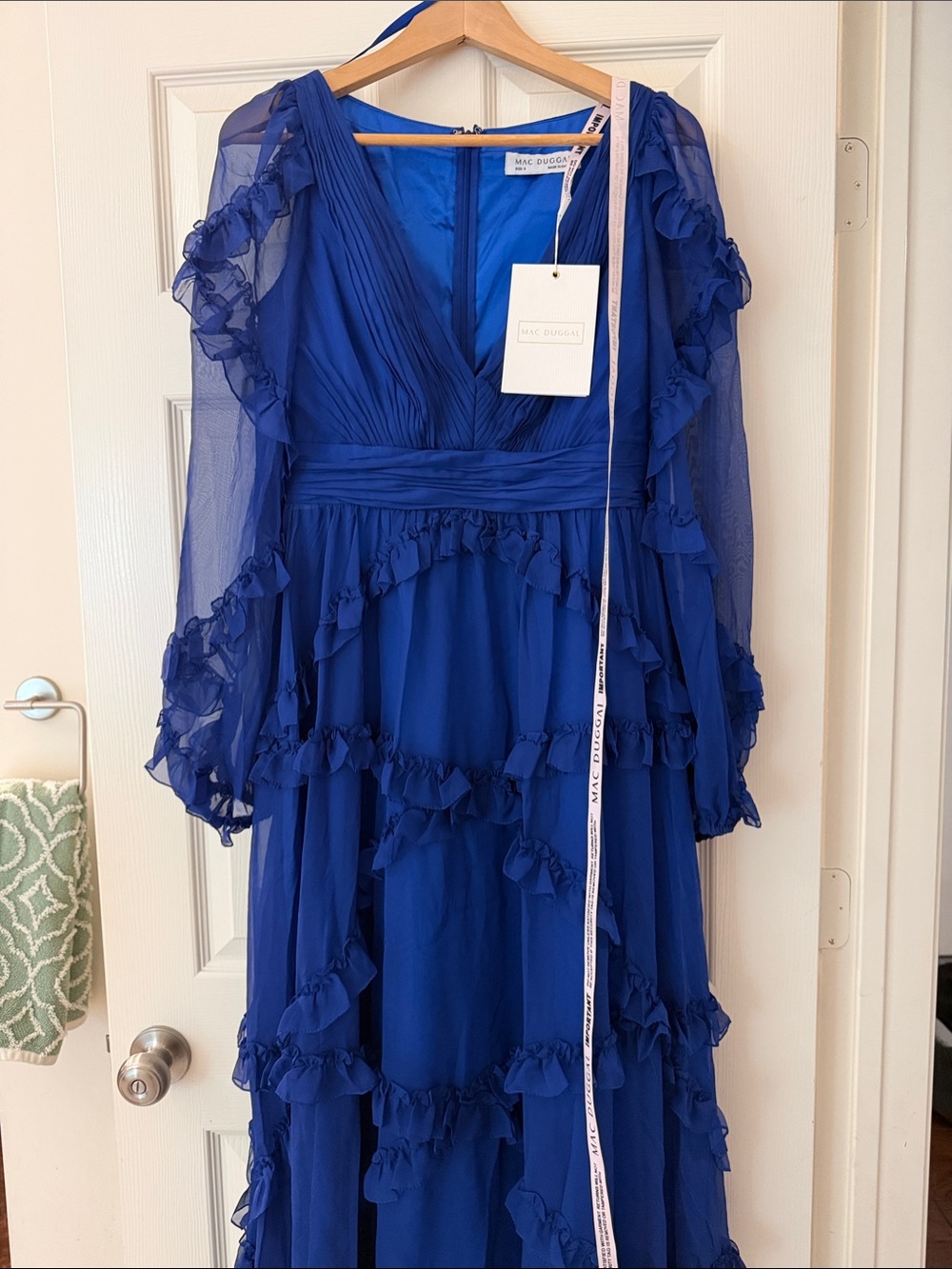 Mac Duggal Royal Blue V-Neck Ruffle Tiered Maxi Dress - Picture 9 of 9